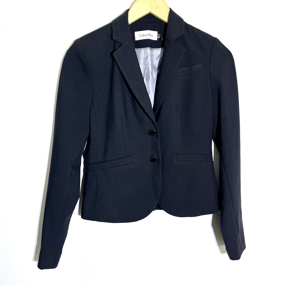 Calvin Klein Blazer Black Two Button Career Jacket Classic Fitted 2P